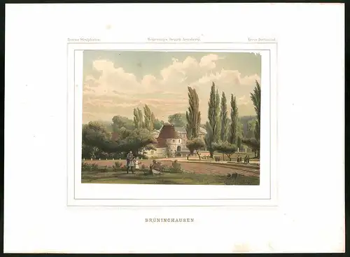 Lithographie Brüninghausen, Kreis Dortmund, Farblithographie aus Duncker 1865, 28 x 38cm
