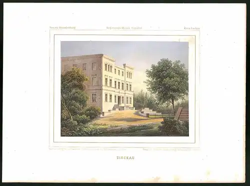 Lithographie Zieckau, Kreis Luckau, Farblithographie aus Duncker 1865, 28 x 38cm
