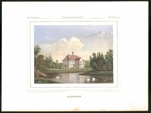 Lithographie Griebenow, Kreis Grimmen, Farblithographie aus Duncker 1865, 28 x 38cm