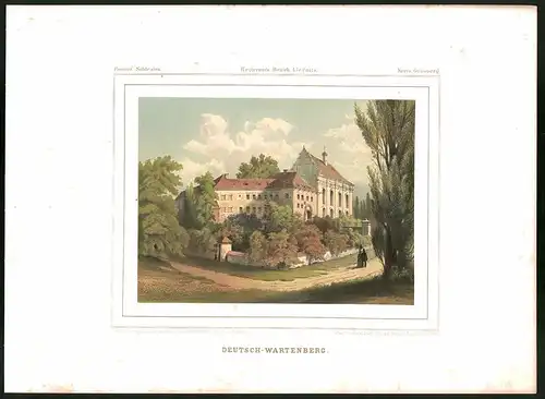 Lithographie Deutsch-Wartenberg, Kreis Grünberg, Farblithographie aus Duncker 1865, 28 x 38cm