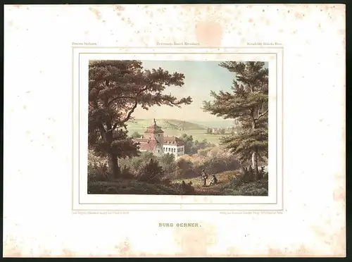 Lithographie Burg Oerner, Mansfelder-Gebirgs-Kreis, Farblithographie aus Duncker 1865, 28 x 38cm