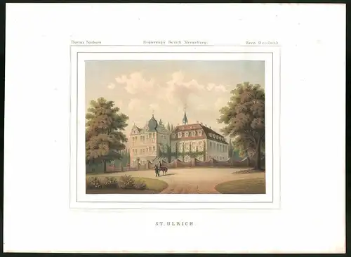 Lithographie St. Ulrich, Kreis Querfurth, Farblithographie aus Duncker 1865, 28 x 38cm