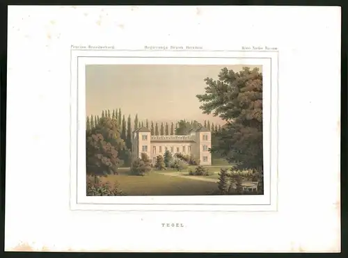 Lithographie Tegel, Kreis Nieder-Barnim, Farblithographie aus Duncker 1865, 28 x 38cm