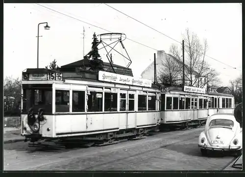 Fotografie unbekannter Fotograf, Ansicht Berlin, Strassenbahn-Triebwagen Nr. 3592, Linie 15 nach Neukölln in Marienfelde