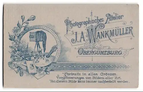 Fotografie J. A. Wankmüller, Obergünzburg, Stilleben mit Plattenkamera und Malerpalette