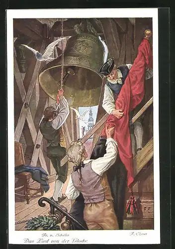 Künstler-AK sign. F. Elssner: Das Lied von der Glocke, Fr. von Schiller, Im Glockenturm