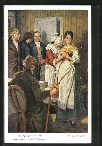 Künstler-AK sign . F. Elssner: Hermann und Dorothea, Wolfgang v. Goehte