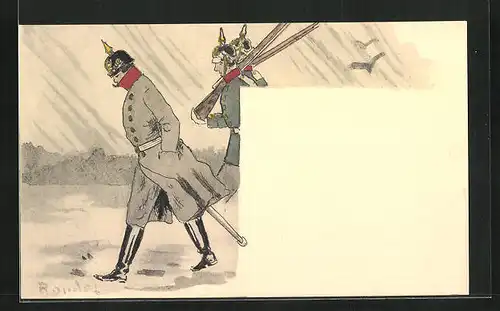 Künstler-AK Soldaten im Regen