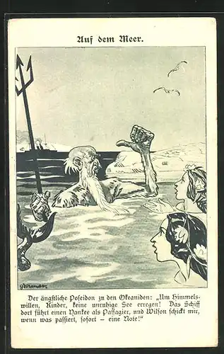 Künstler-AK Karikatur, Poseidon mit den Oceaniden