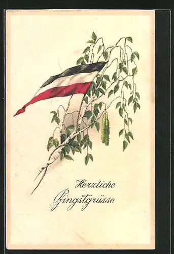 Künstler-AK Pfingstgruss, Reichsfahne, Birkenzweig