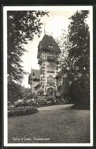 AK Hof / Saale, Blick zum Theresienstein, flagge