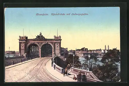 AK Mannheim, Rheinbrücke mit Ludwigshafen