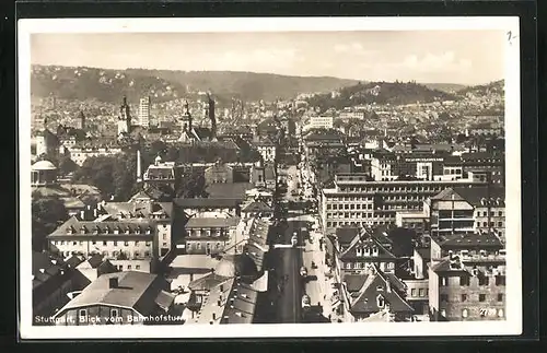 AK Stuttgart, Blick vom Bahnhofsturm mit Strassenpartie