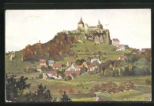 Künstler-AK Hohenstein, Dorf und Burg