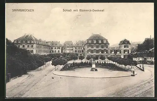 AK Saarbrücken, Schloss mit Bismarck-Denkmal
