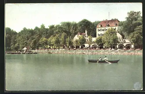 AK Bad Nauheim, Grosser Teich mit Teichhaus