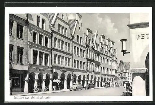 AK Münster i.W., Geschäftsstrasse am Prinzipalmarkt