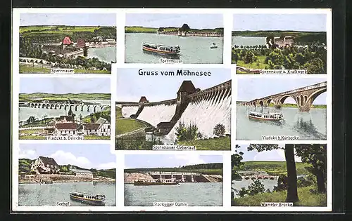 AK Möhnesee, Hotel Seehof, Sperrmauer, Viadukt b. Delecke, Stockumer Damm