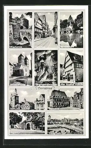 AK Osnabrück, Alter Gasthof Walhalla, Bergmannsbrunnen, Vitischanze