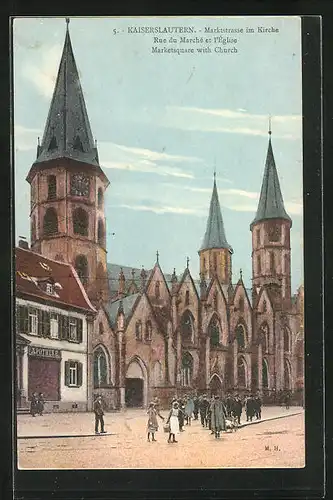 AK Kaiserslautern, Marktstrasse mit Apotheke und Kirche