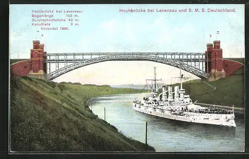 AK Levensau, S. M. S. Deutschland mit der Hochbrücke