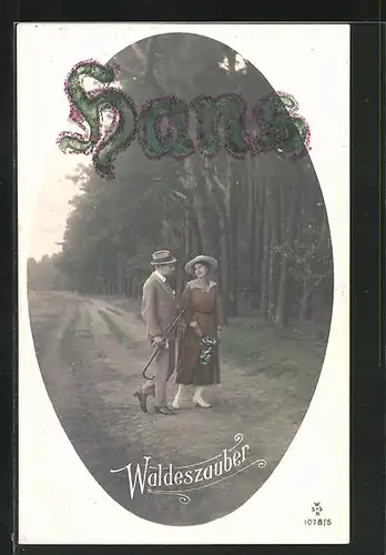 AK Liebespaar im Waldeszauber, Namenstag Hans