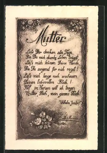 AK Gedicht zum Muttertag von Wilhelm Jondorf