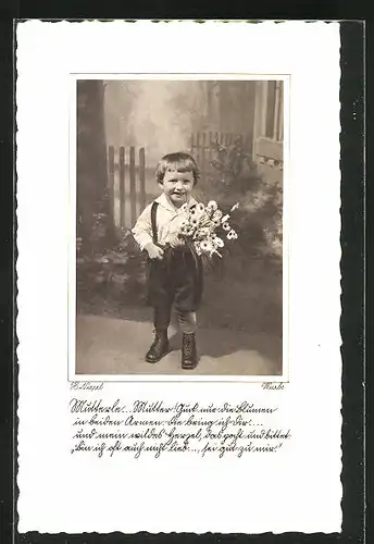 AK Knabe mit Blumenstrauss zum Muttertag