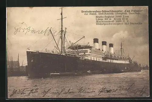 AK Dreischrauben-Schnelldampfer Cap Polonio, Hamburg Süd-Amerikanische Dampfschiff-Gesellschaft