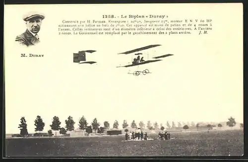 AK Doppeldecker-Flugzeug von M. Duray