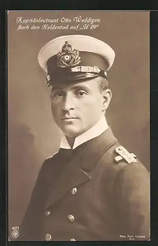 AK Portrait U-Boot-Kapitänleutnant Otto Weddigen in Uniform