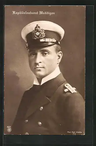 AK Portrait Kapitänleutnant Otto Weddigen in Uniform, U-Boot
