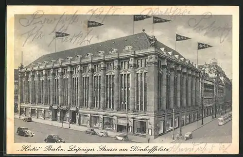 AK Berlin, Hertie Waren- und Kaufhaus G. m. b. H., Leipziger Strasse am Dönhoffplatz