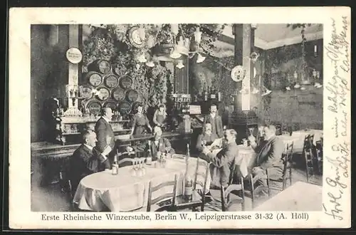 AK Berlin-W., Gasthaus Erste Rheinische Winzerstube, Leipzigerstrasse 31-32, Innenansicht