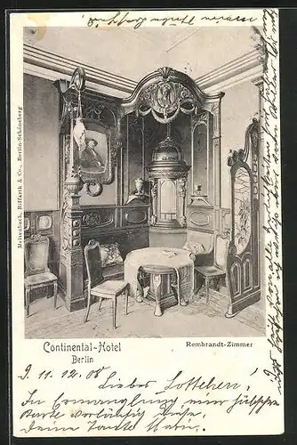 AK Berlin, Continental-Hotel, Rembrandt-Zimmer, Neustädtische Kirchstrasse