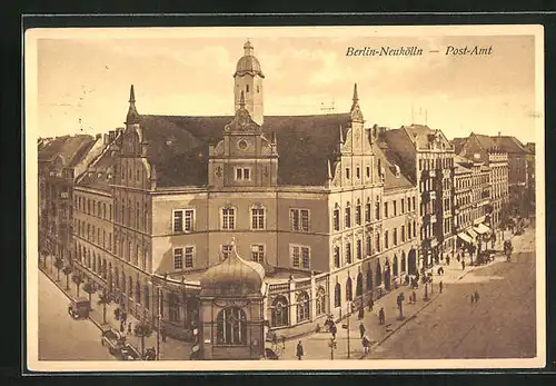 AK Berlin-Neukölln, Post-Amt aus der Vogelschau