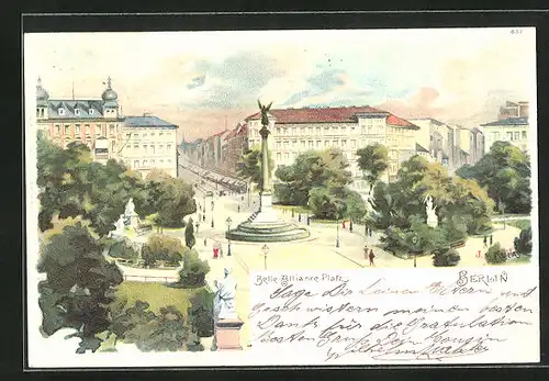 Lithographie Berlin-Kreuzberg, Belle Alliance Platz aus der Vogelschau