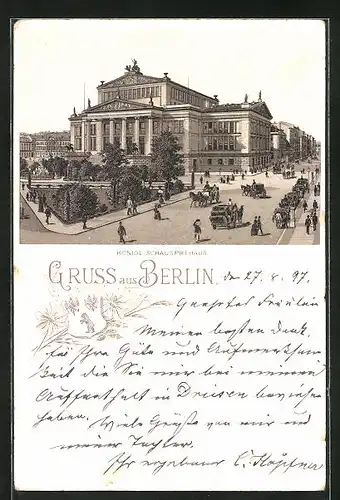 Lithographie Berlin, Königl. Schauspielhaus, Gendarmenmarkt
