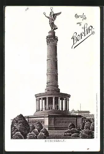 Lithographie Berlin-Tiergarten, Darstellung der Siegessäule