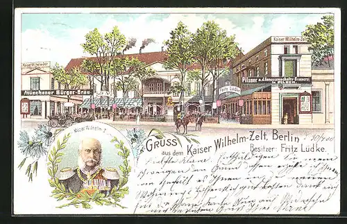 Lithographie Berlin-Tiergarten, Gasthaus Kaiser Wilhelm-Zelt