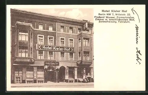 AK Berlin, Hotel Kieler Hof, Mittelstrasse 22