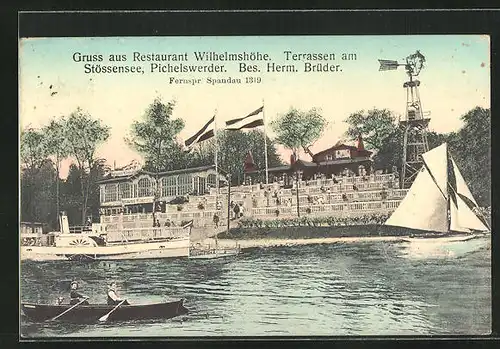 Lithographie Berlin-Pichelswerder, Restaurant Wilhelmshöhe, Terrassen am Stössensee