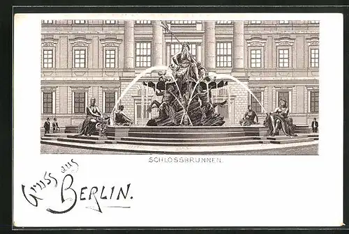 Lithographie Berlin, am Schlossbrunnen