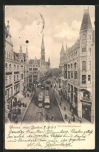 AK Berlin, Gertraudenstrasse mit Strassenbahnen