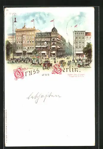 Lithographie Berlin, Unter den Linden Ecke Friedrichstrasse