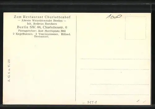 AK Berlin, Restaurant Charlottenhof, Inh. Andreas Borchers, Charlottenstr. 6