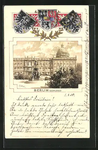 Passepartout-Lithographie Berlin, Schloss und Denkmal, Wappen