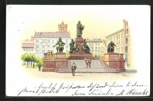 Lithographie Berlin, Luther-Denkmal am Neuen Markt