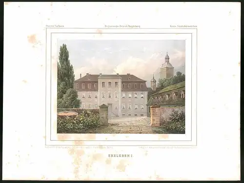 Lithographie Erxleben I., Kreis Neuhaldensleben, Farblithographie aus Duncker 1865, 28 x 37cm