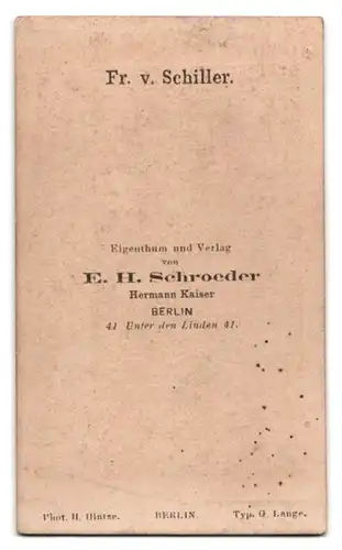 Fotografie E. H. Schroeder, Berlin, Unter den Linden 41, Portrait Friedrich v. Schiller